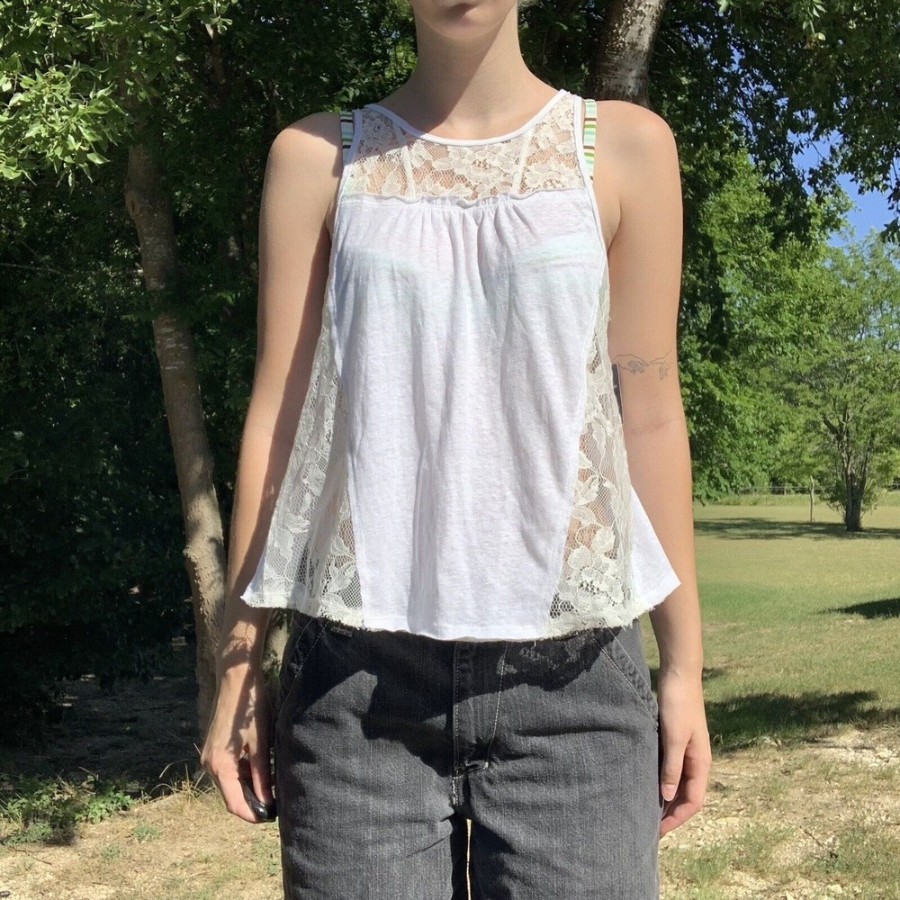 NWT-Abercrombie Kids Girls White Crisscross Racer Back Lace Panel Shirt Sz XL